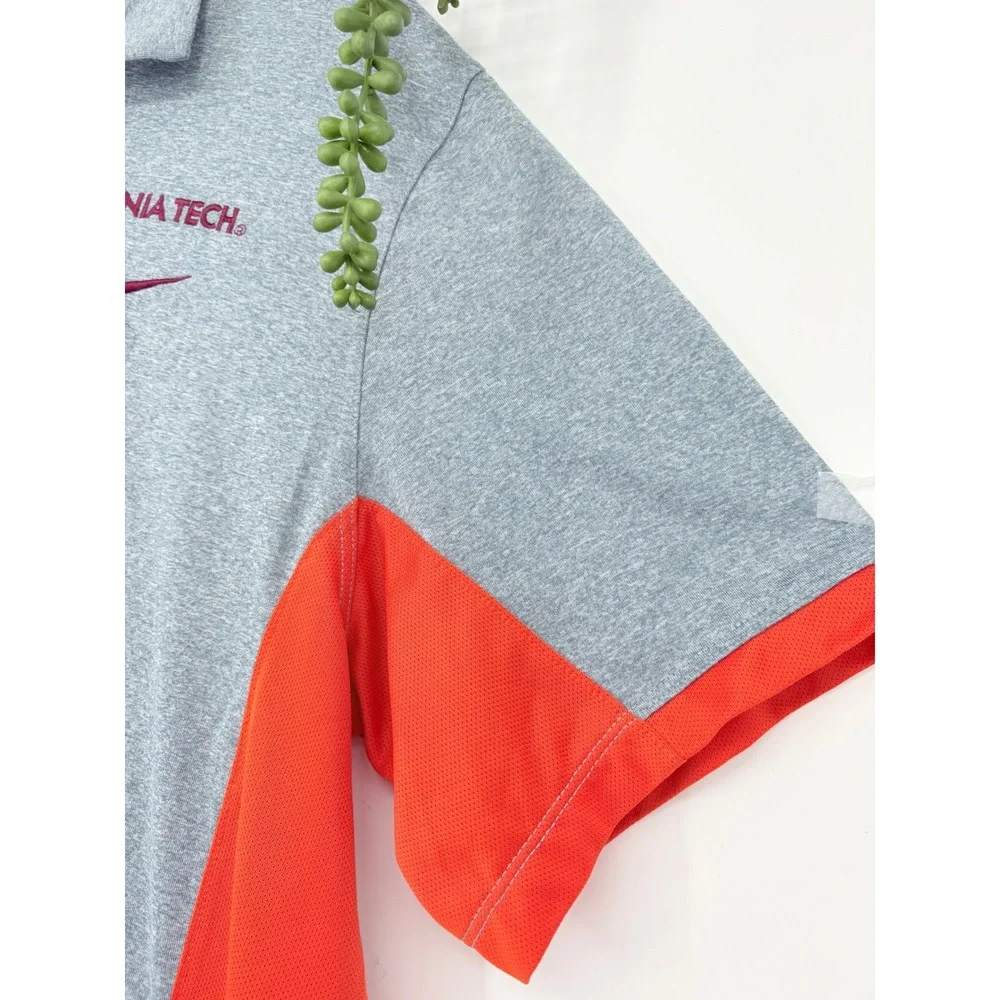 Nike Virginia Tech DriFIT Polo Shirt L Breathable Athletic Gray Orange VT Hokies